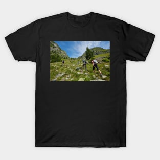 Group of hikers on a mountain trail T-Shirt